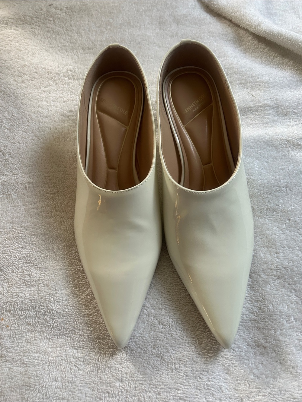 Kenneth Cole Cream Patent Pointed-Toe Slip-On Heels